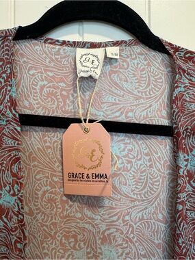 Grace & Emma Floral Paisley Kimono - Rust & Light Blue